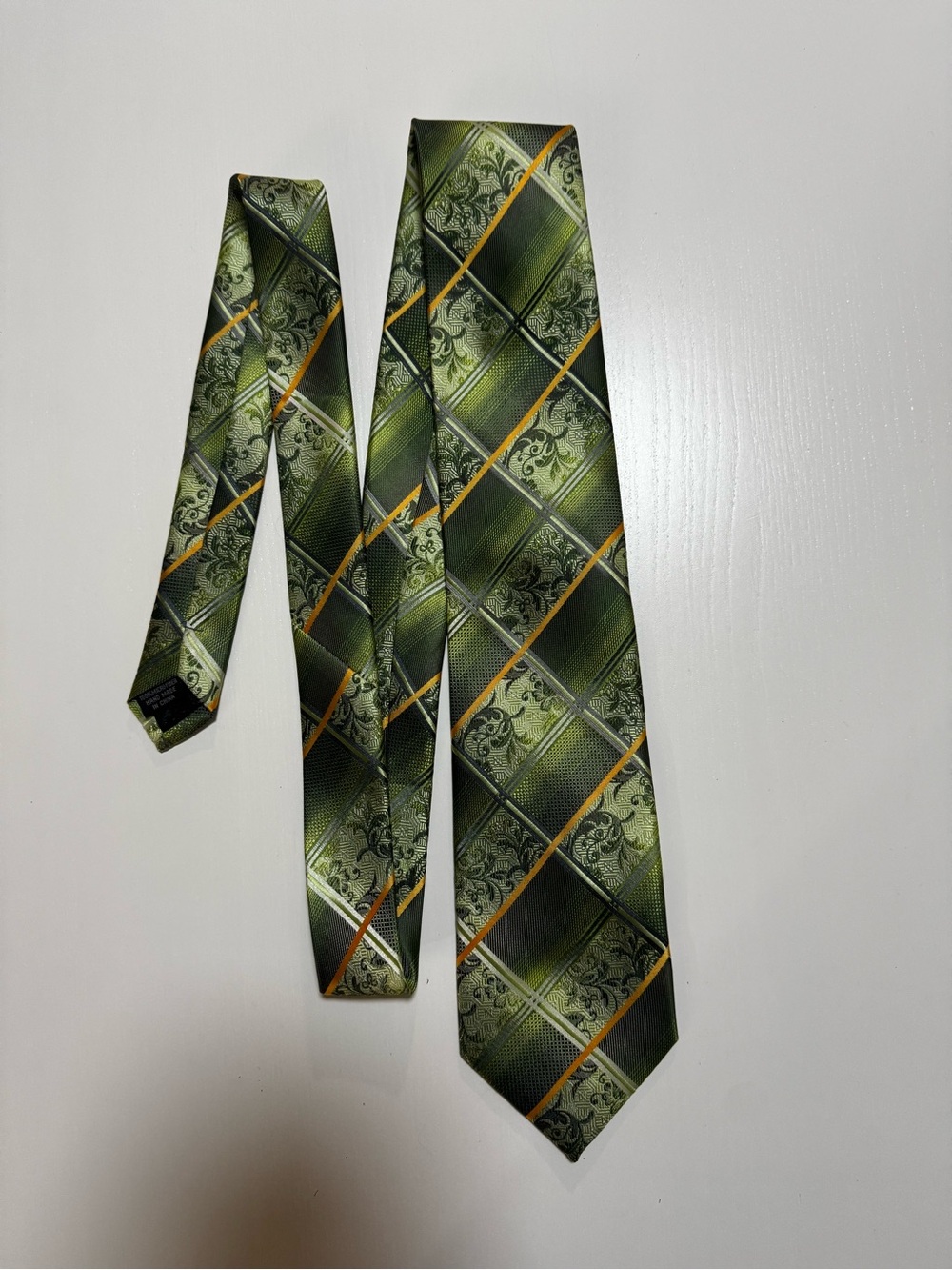 Stacy Adams Men's Woven microfiber Plaid & Checks Pointed Tie Green Logo